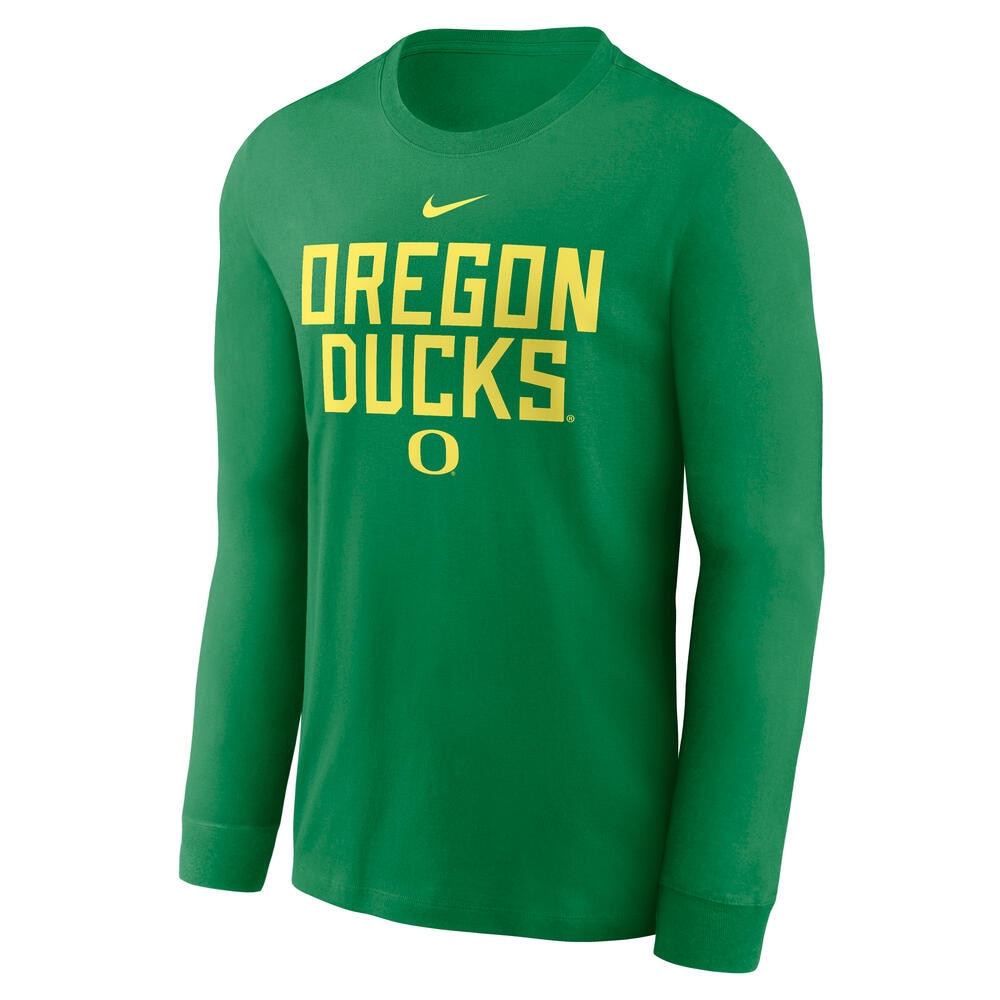 Classic Oregon O, Nike, Green, Crew Neck, Performance/Dri-FIT, Men, 160 gsm, Sideline, Long sleeve, T-Shirt, 883764